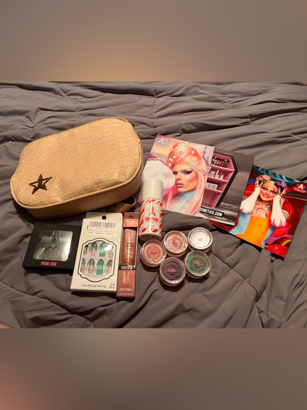 Jeffree Star Cosmetics Bundle - Eye Gloss, Postcards, Phone Ring, Face Spray